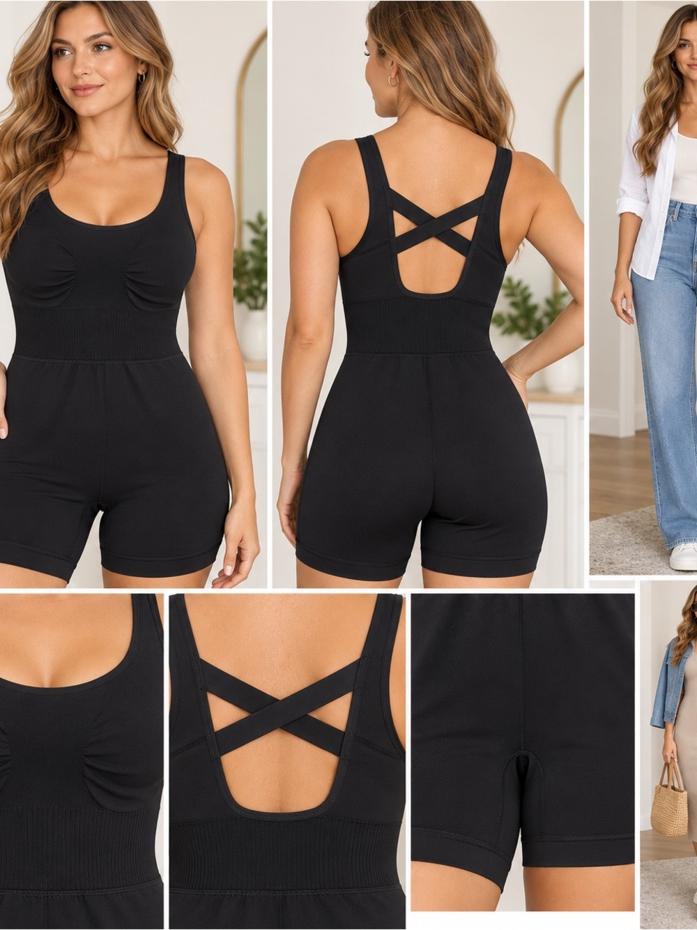 Zenana Outfitters Black Seamless Crisscross Back Shapewear Bodysuit Romper